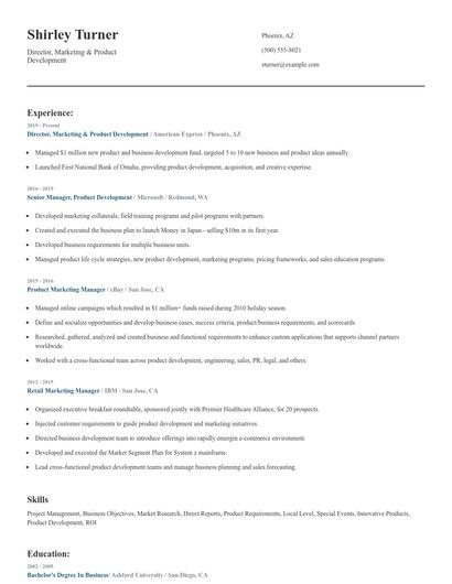 Director, Marketing & Product Development Resume