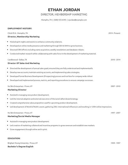 Director, Membership Marketing Resume