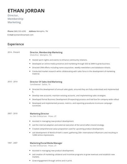 Director, Membership Marketing Resume