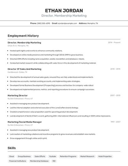 Director, Membership Marketing Resume