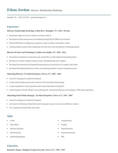 Director, Membership Marketing Resume
