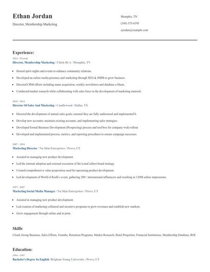 Director, Membership Marketing Resume