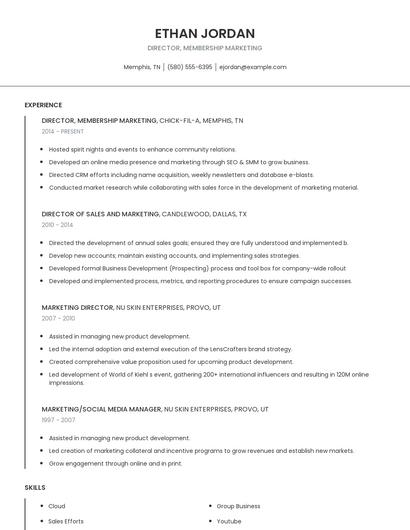 Director, Membership Marketing Resume