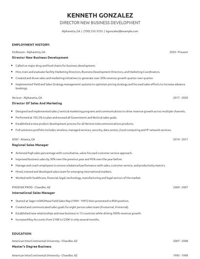 Director New Business Development Resume