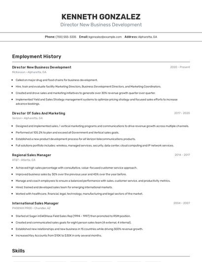 Director New Business Development Resume