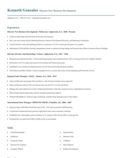 Director New Business Development Resume