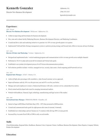 Director New Business Development Resume
