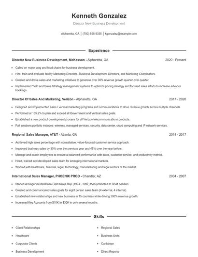 Director New Business Development Resume