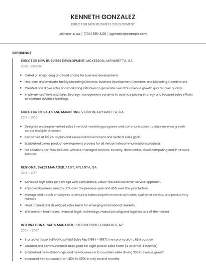 Director New Business Development Resume