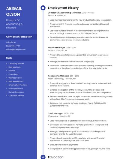 Director Of Accounting & Finance Resume