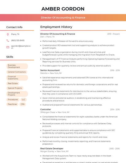 Director Of Accounting & Finance Resume