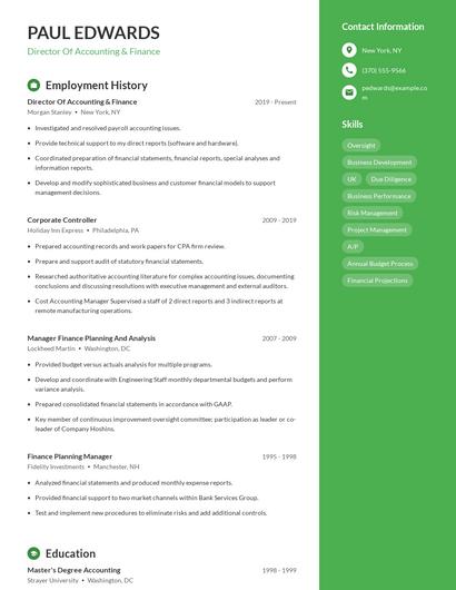 Director Of Accounting & Finance Resume