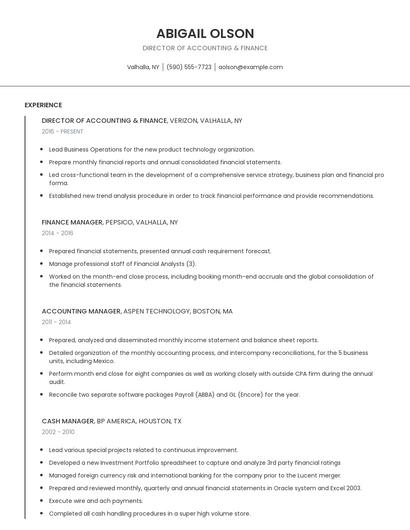 Director Of Accounting & Finance Resume