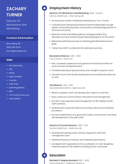 Director Of Admissions And Marketing Resume