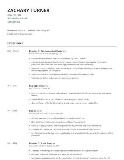 Director Of Admissions And Marketing Resume