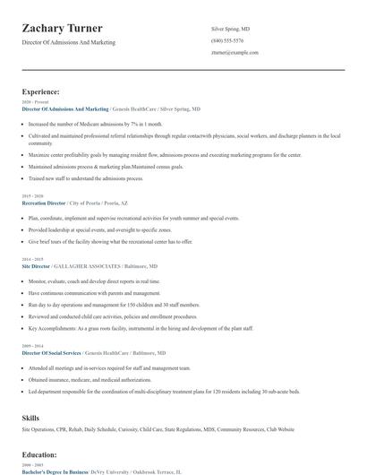 Director Of Admissions And Marketing Resume
