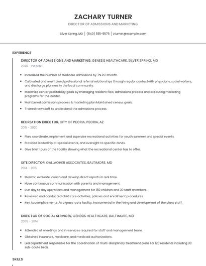 Director Of Admissions And Marketing Resume