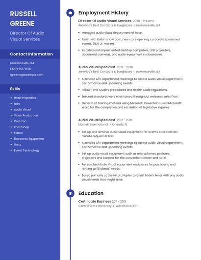 Director Of Audio Visual Services Resume