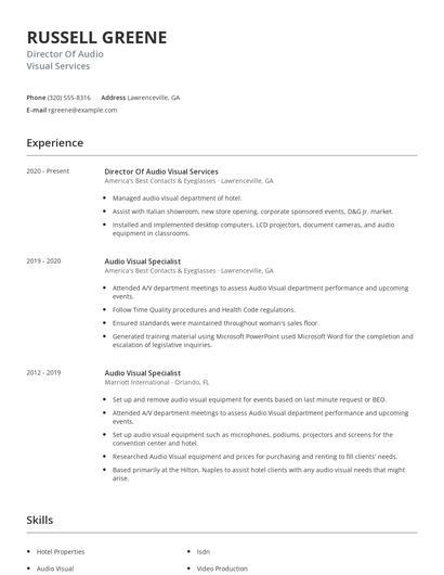 Director Of Audio Visual Services Resume
