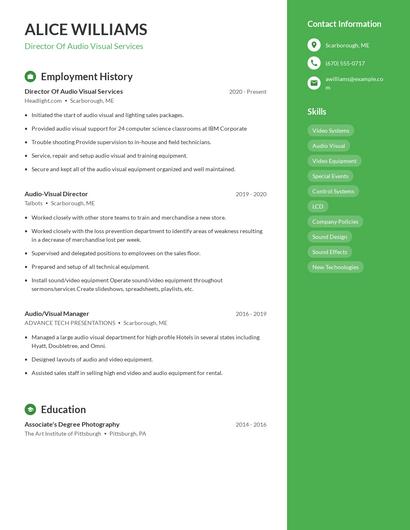 Director Of Audio Visual Services Resume