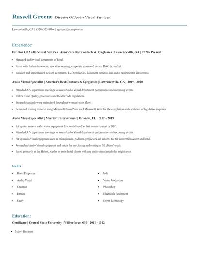 Director Of Audio Visual Services Resume