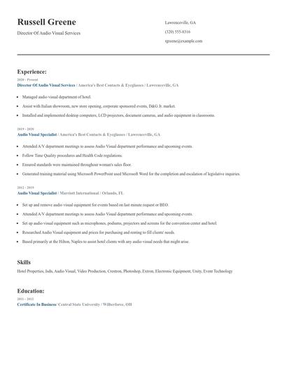 Director Of Audio Visual Services Resume