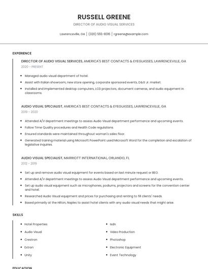 Director Of Audio Visual Services Resume
