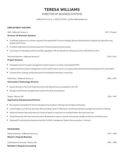 Director Of Business Systems Resume