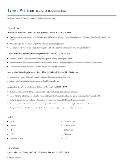 Director Of Business Systems Resume
