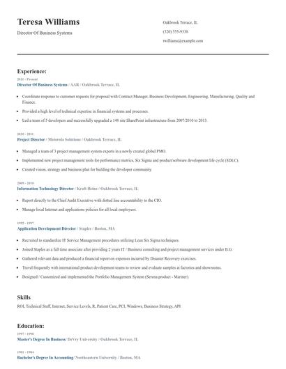Director Of Business Systems Resume