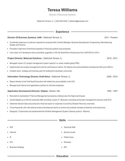Director Of Business Systems Resume