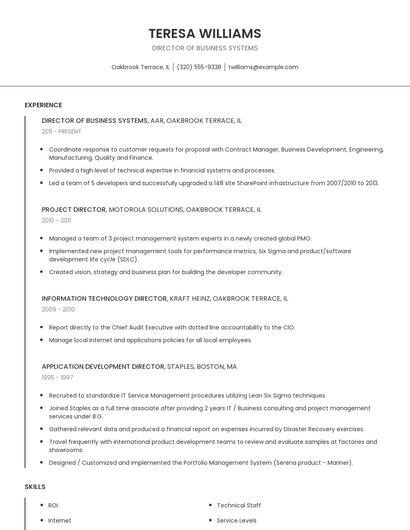 Director Of Business Systems Resume