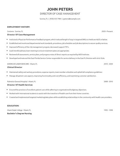 Director Of Case Management Resume