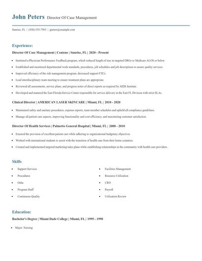 Director Of Case Management Resume