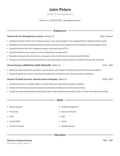 Director Of Case Management Resume