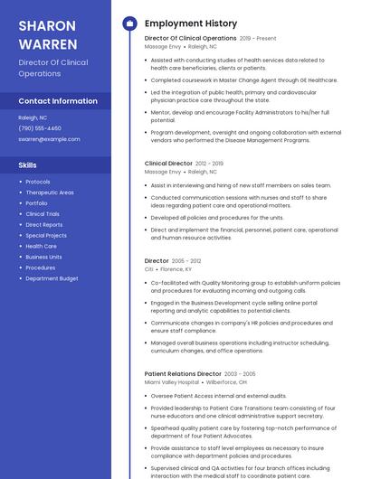 Director Of Clinical Operations Resume