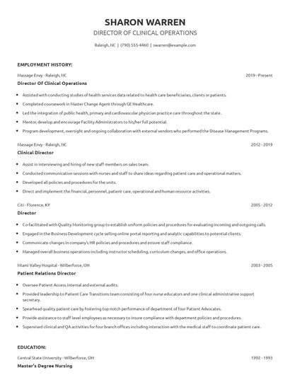 Director Of Clinical Operations Resume