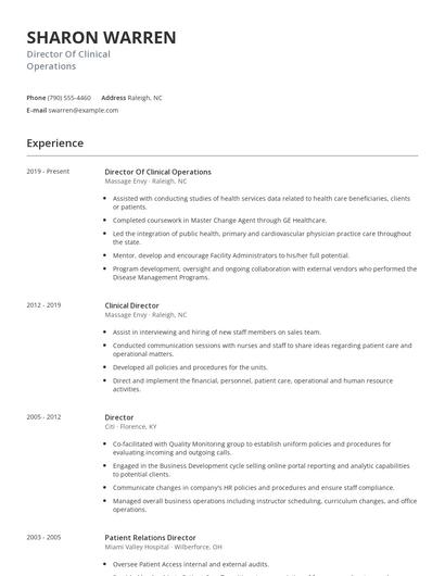 Director Of Clinical Operations Resume