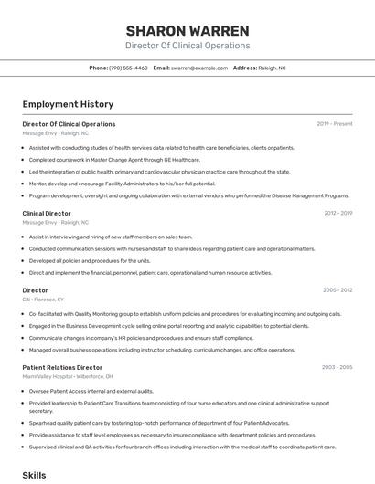 Director Of Clinical Operations Resume