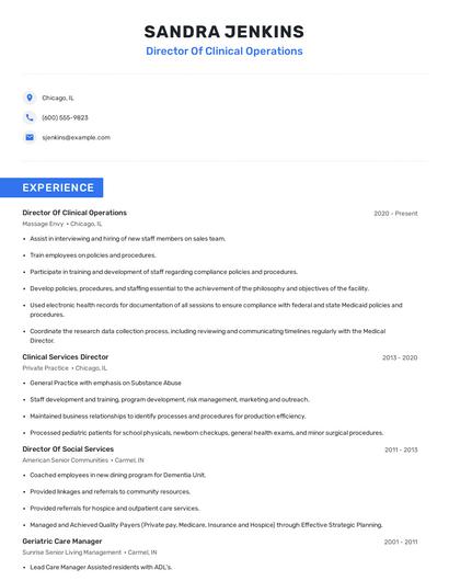Director Of Clinical Operations Resume
