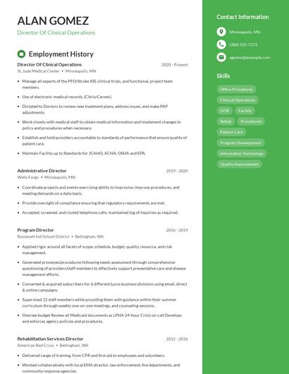 Director Of Clinical Operations Resume
