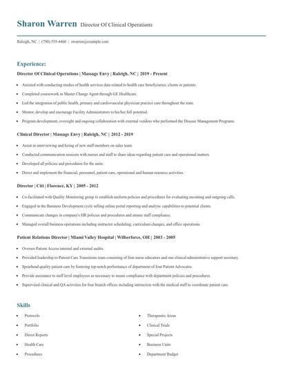 Director Of Clinical Operations Resume