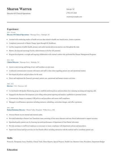 Director Of Clinical Operations Resume