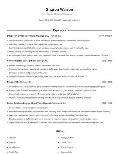 Director Of Clinical Operations Resume