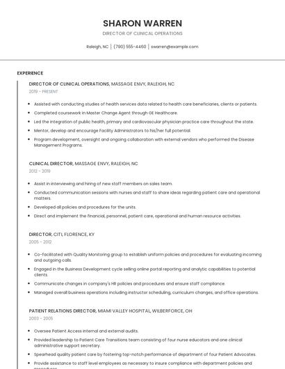 Director Of Clinical Operations Resume