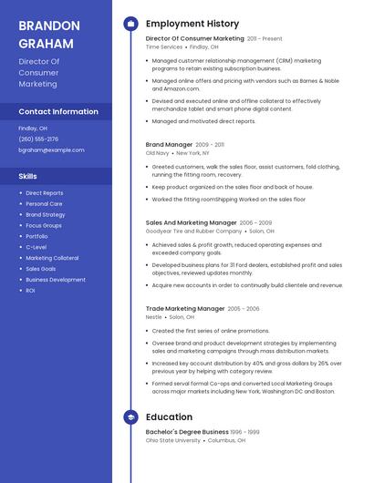 Director Of Consumer Marketing Resume