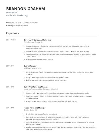 Director Of Consumer Marketing Resume
