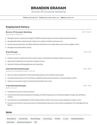 Director Of Consumer Marketing Resume