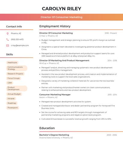 Director Of Consumer Marketing Resume