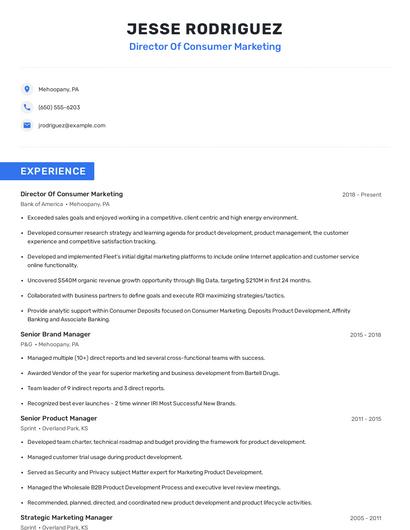 Director Of Consumer Marketing Resume